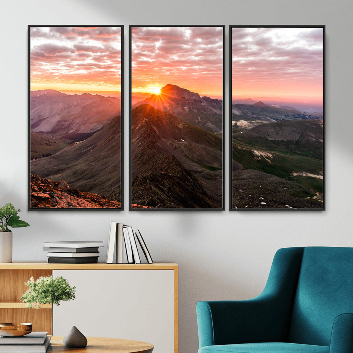 Mountain Sunrise Wall Art | Framed Alpine Ridge Canvas