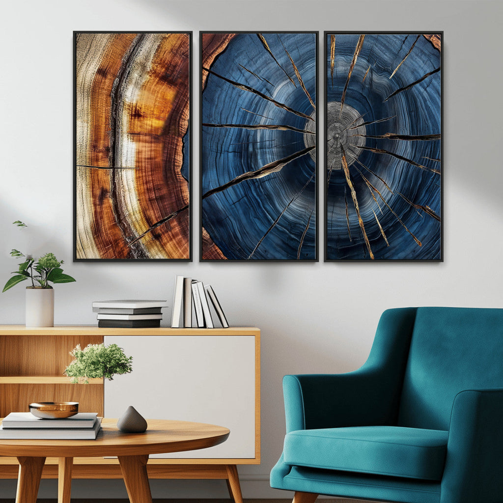 Framed Abstract Tree Ring Wall Art Print, Natural Rustic Wood Grain Canvas Print