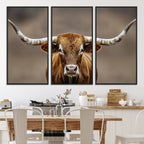 Texas Longhorn Wall Art Canvas Print | Rustic Brown Bull Western Decor