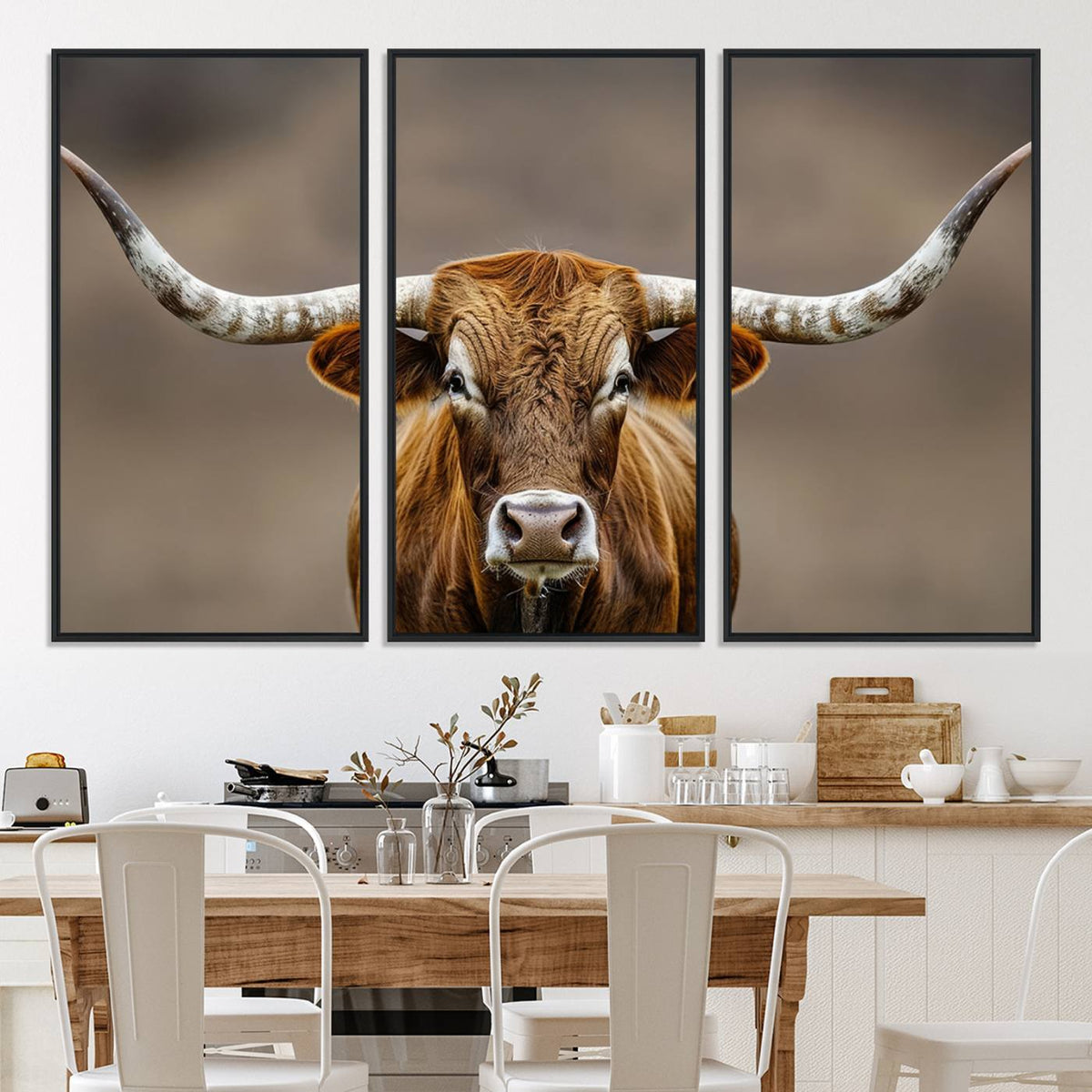 Texas Longhorn Wall Art Canvas Print | Rustic Brown Bull Western Decor