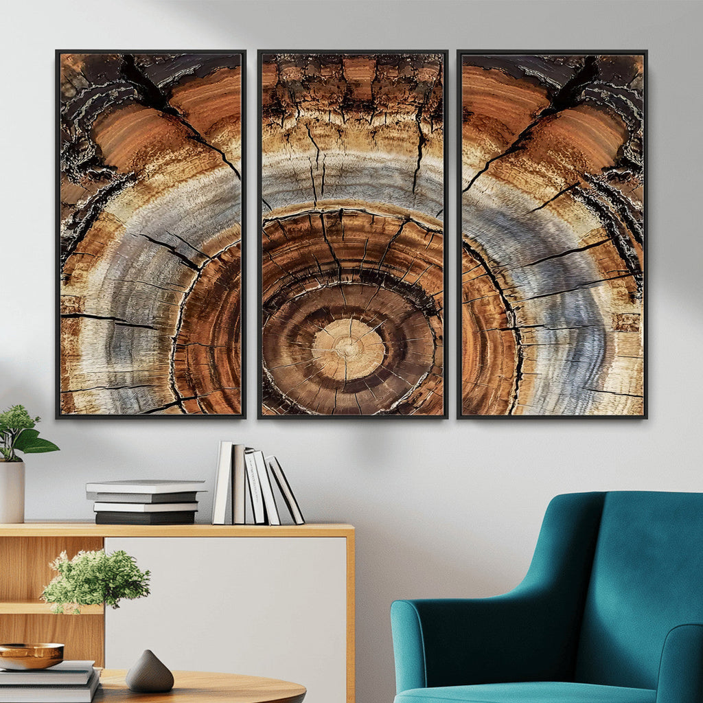 Tree Rings Wall Art Canvas Print, Rustic Wood Grain