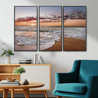 Ocean Sunset Wall Art Canvas Print | Sandy Shore and Gentle Waves