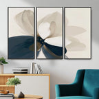 Minimal Flower Wall Art Canvas Print | Framed Beige and Navy Bloom