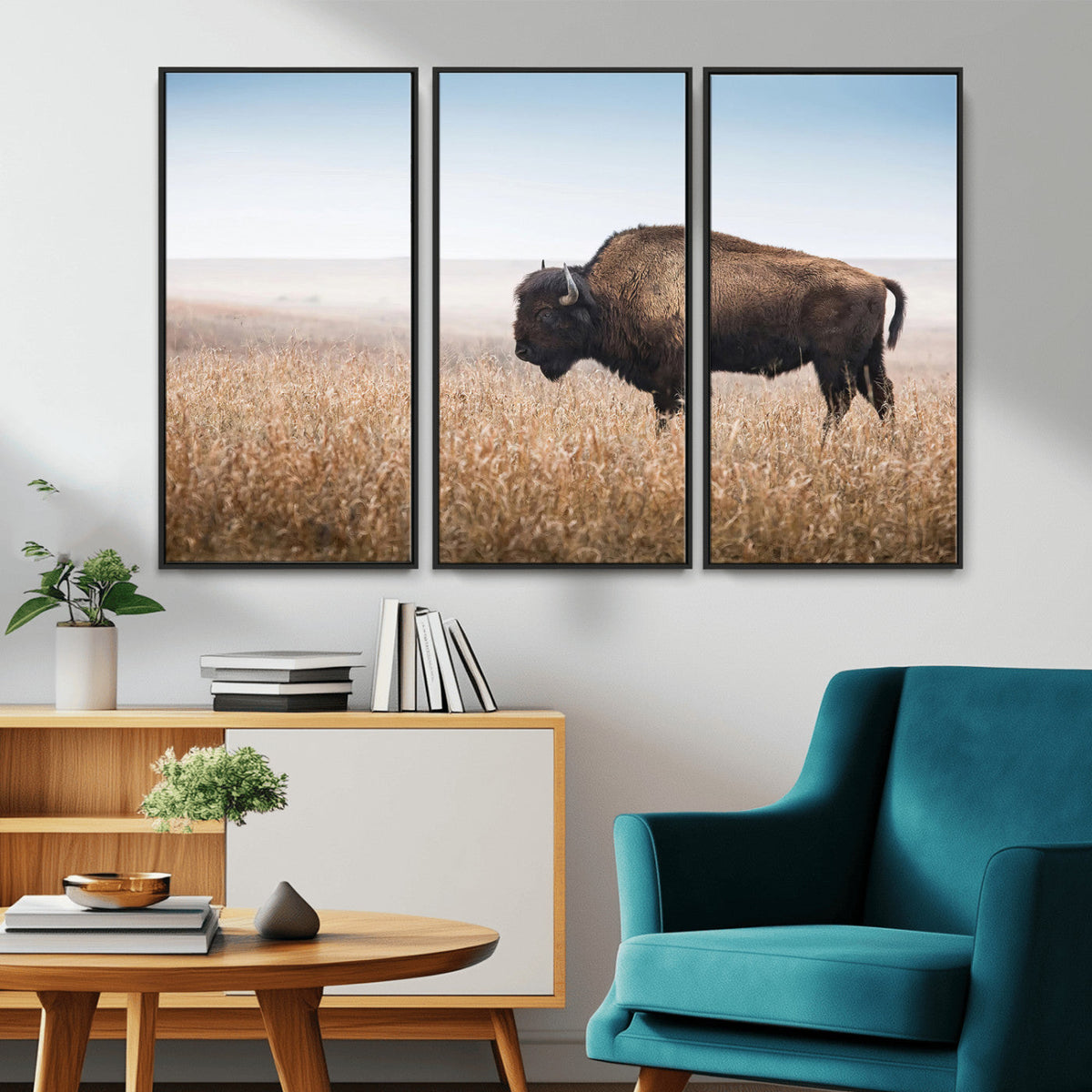 Wild Bison Wall Art | Framed Prairie Landscape Canvas