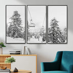 Snowy Ski Lift Wall Art | Framed Winter Forest Canvas