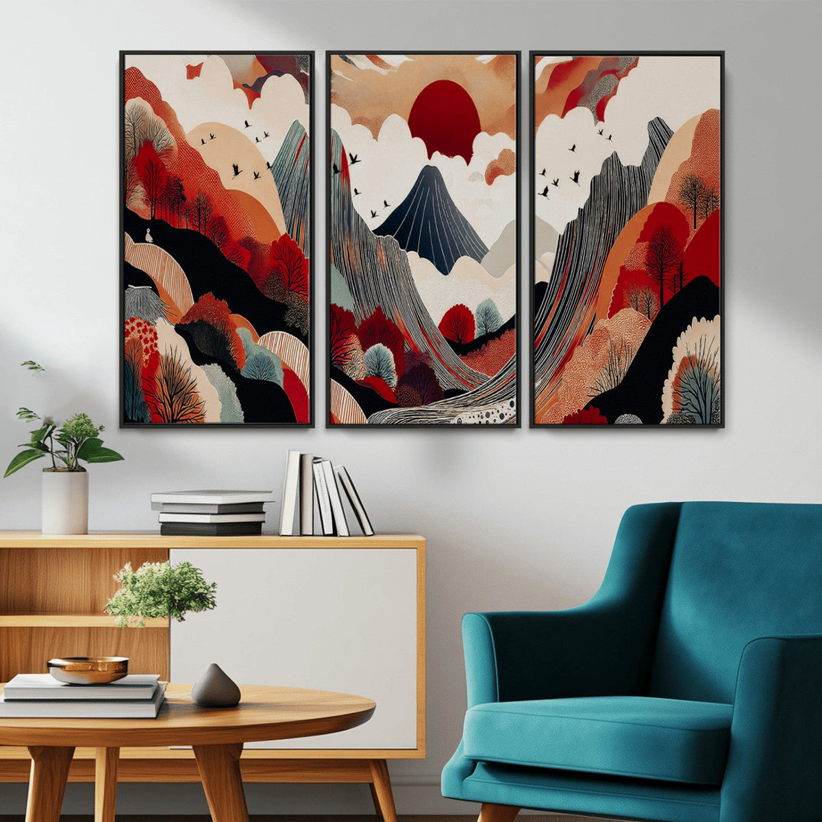 Abstract Mountain Wall Art Canvas Print | Vibrant Stylized Landscape