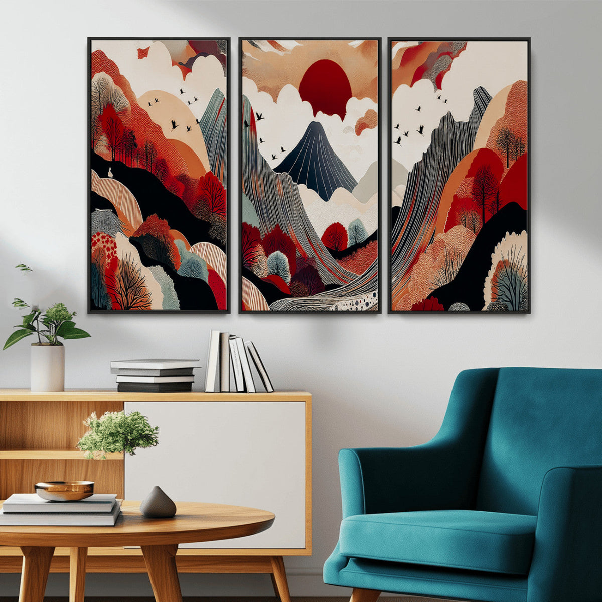 Abstract Mountain Wall Art | Framed Vibrant Landscape Canvas