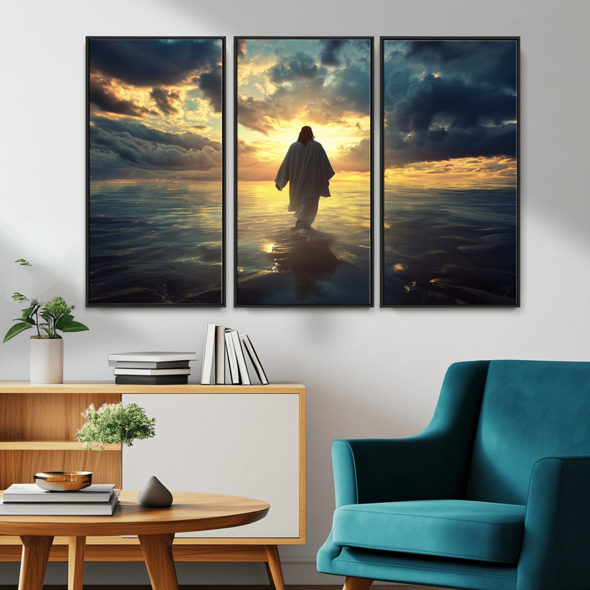 Jesus Walks Wall Art Canvas Print Framed Divine Sunset Art