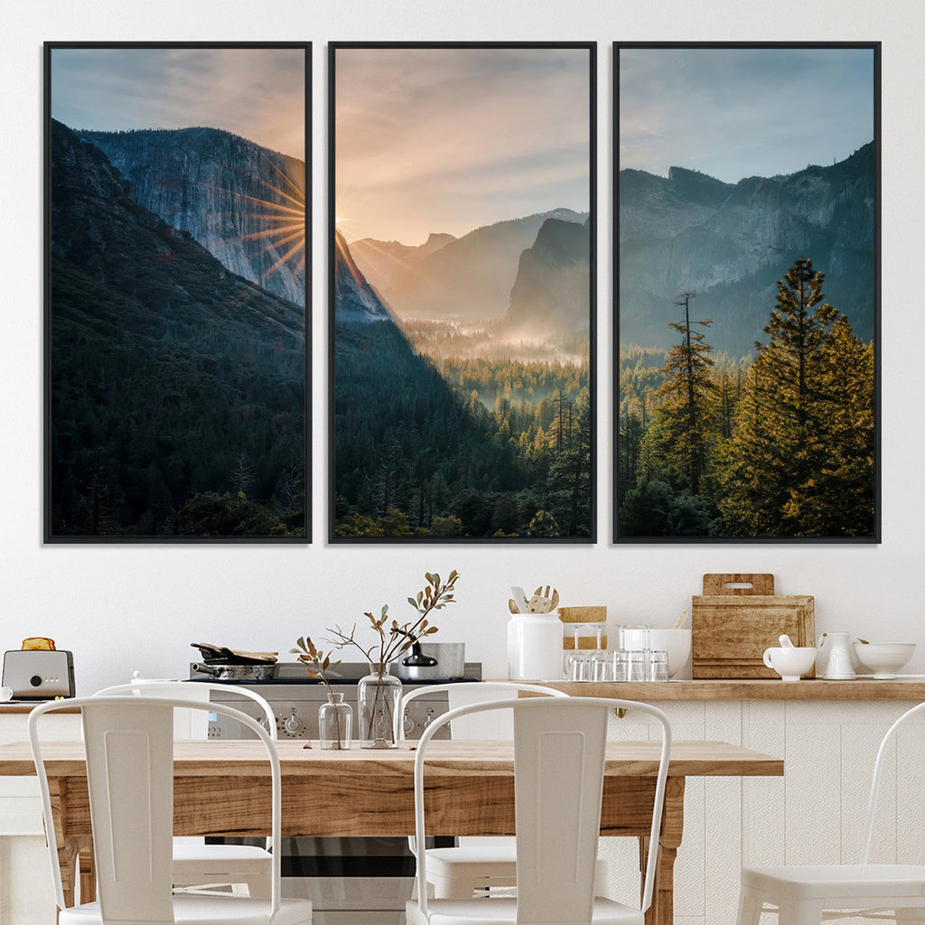 Yosemite Valley Wall Art Canvas Print, Framed Mountain Landscape National Park Art