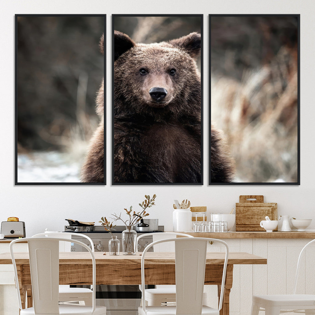 Brown Bear Wall Art Canvas Print, Framed Majestic Woodland Wildlife Cabin Art