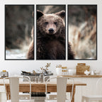 Brown Bear Wall Art Canvas Print, Framed Majestic Woodland Wildlife Cabin Art