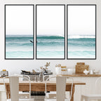 Surfing Wall Art Canvas Print, Framed Minimalist Ocean Waves Beach Art