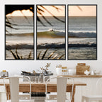 Sunset Surf Wall Art Canvas Print, Framed Golden Hour Waves Boho Beach Art