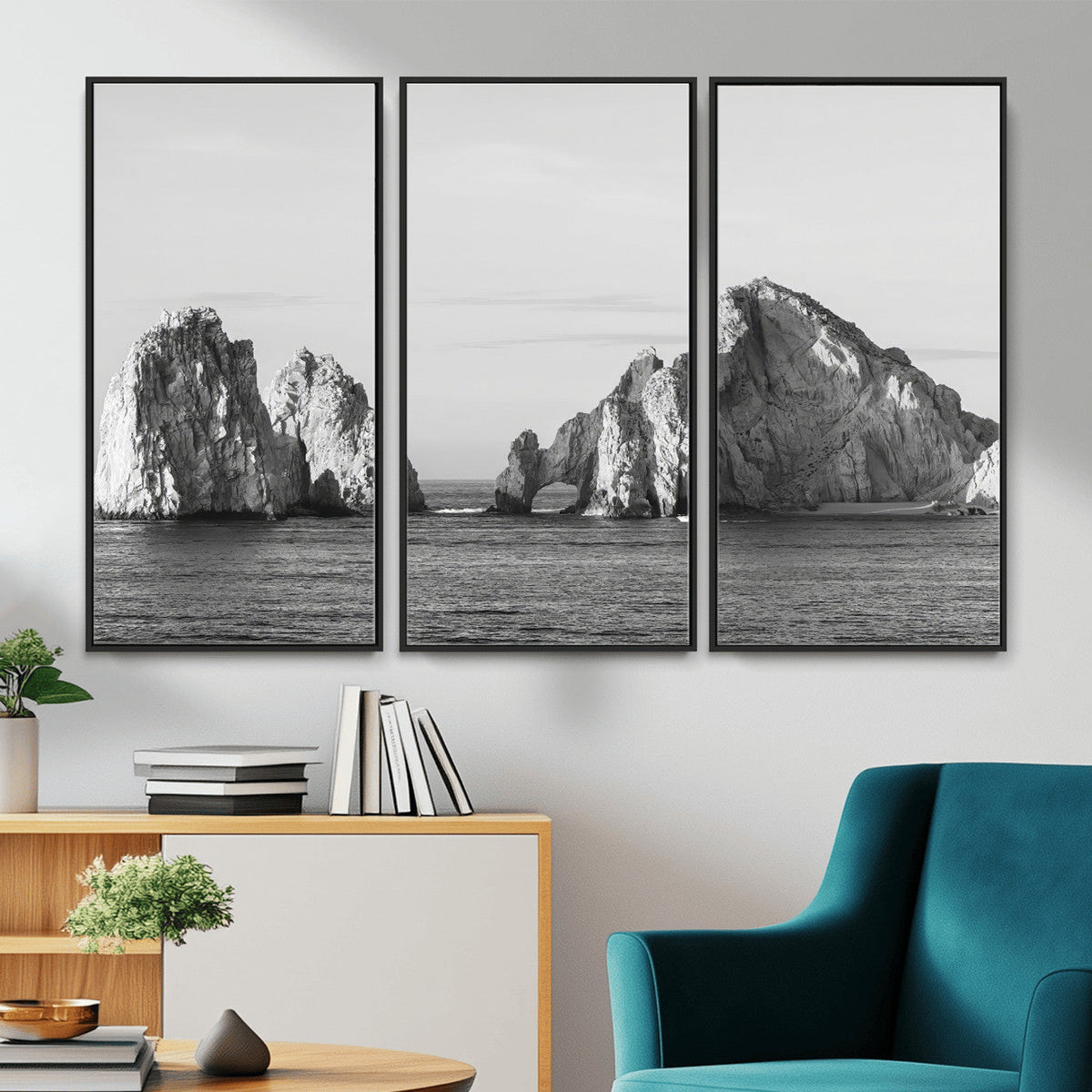 Coastal Wall Art | Framed Black White Ocean Canvas Artwork