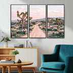 Joshua Tree Wall Art Canvas Print, Framed Desert Road Scene at Sunset