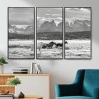 Wild Horses Wall Art | Framed Black White Mountain Canvas