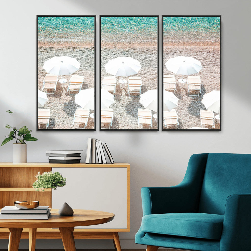 Calm Beach Wall Art | Framed Turquoise Water Canvas Artwork