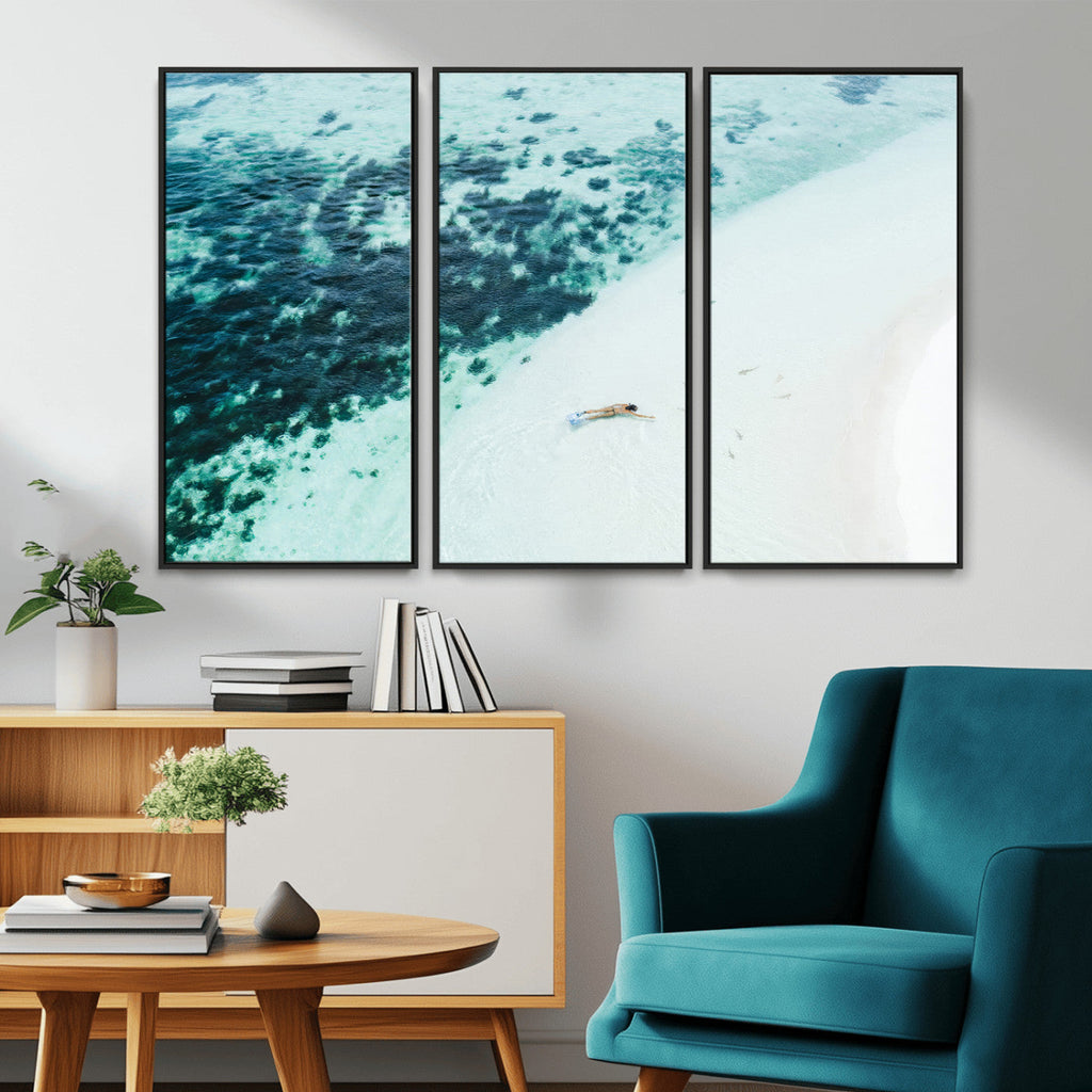 Minimal Beach Wall Art | Framed Ocean Swimming Canvas