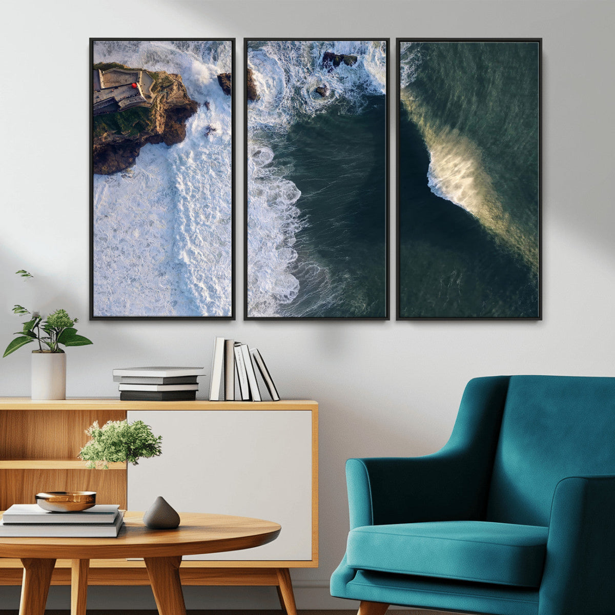 Ocean Wave Wall Art | Aerial Coastal View Canvas Artwork