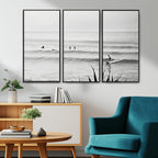 Surfer Silhouette Wall Art | Framed Calm Ocean Canvas