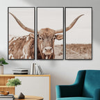 Longhorn Cow Wall Art Canvas Print, Framed Texas Ranch Print, Western Bull Art, Cowboy Decor