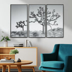 Joshua Tree Wall Art Canvas Print, Framed Black and White Desert Landscape Artwork