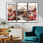 Modern Japanese Wall Art Canvas Print, Framed Abstract Mount Fuji Art, Yayoi Kusama Japanese Landscape