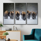 Bison Herd Wall Art Canvas Print, Framed Rustic Wildlife Decor, Snowy Bison Landscape