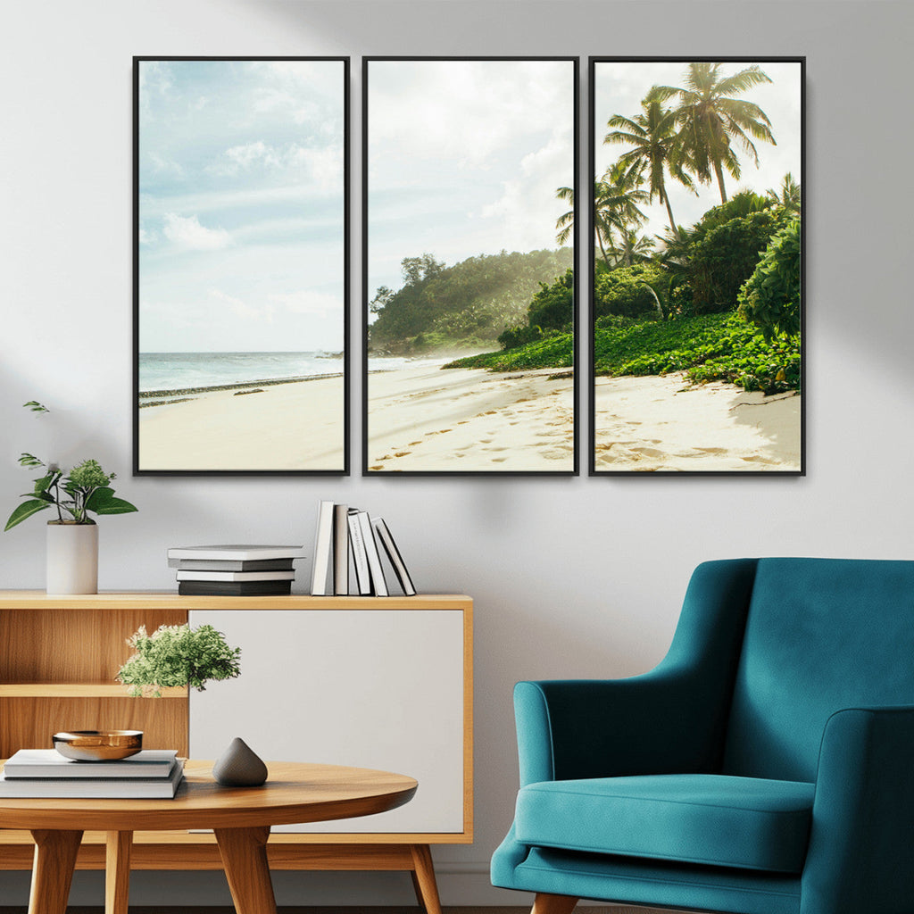 Relaxing Beach Wall Art Canvas Print, Framed Ocean View Coastal Serenity