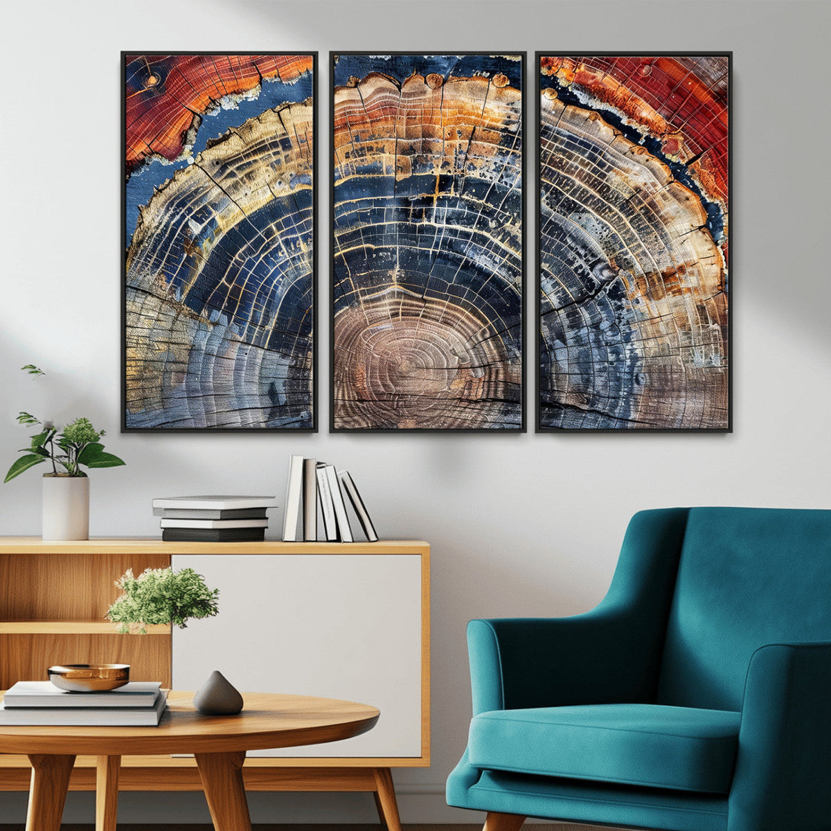 Tree Rings Wall Art Canvas Print, Framed Petrified Wood Modern Rustic