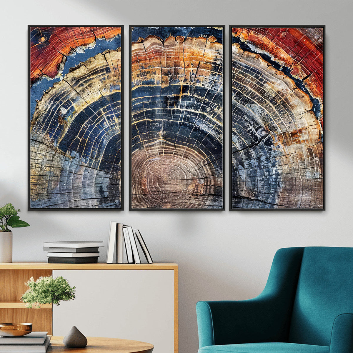 Tree Rings Wall Art Canvas Print, Framed Petrified Wood Art, Modern Rustic Decor