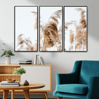 Pampas Grass Wall Art Canvas Print, Framed Neutral Tones Minimalist Boho