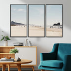 Minimalist Beach Wall Art Canvas Print, Framed Coastal Serenity Soft Sand