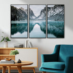 Mountain Lake Wall Art Canvas Print, Framed Toblacher See Winter Wonderland