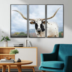 Texas Longhorn Wall Art Canvas Print, Framed Western Rustic Farmhouse