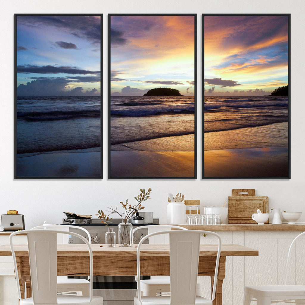 Beach Sunset Wall Art Canvas Print, Tropical Ocean Waves