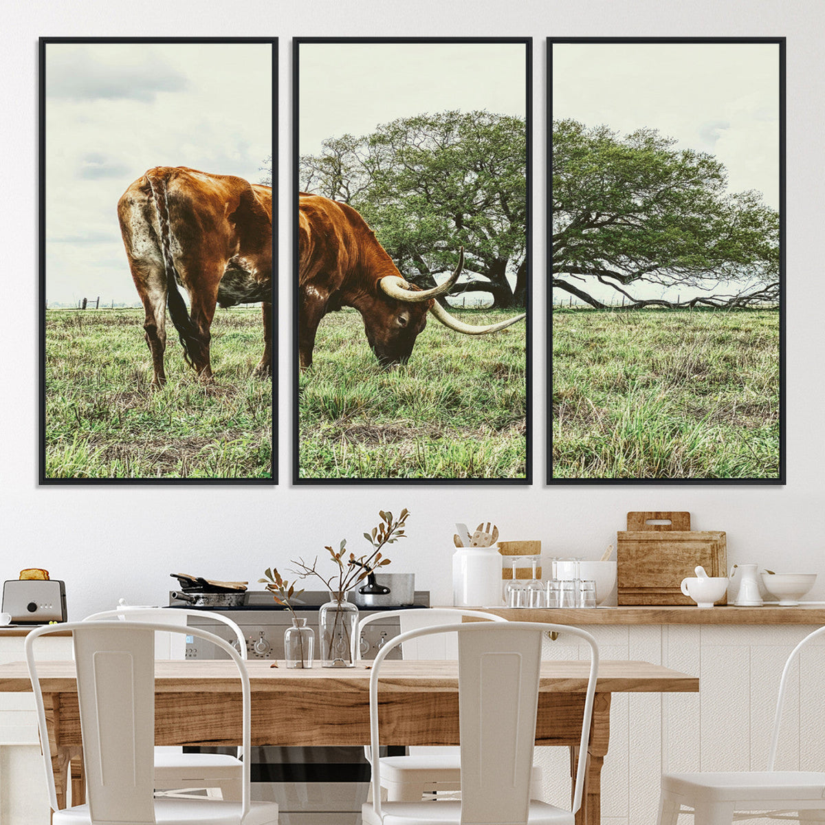 Texas Longhorn Wall Art Canvas Print, Rustic Western Ranch
