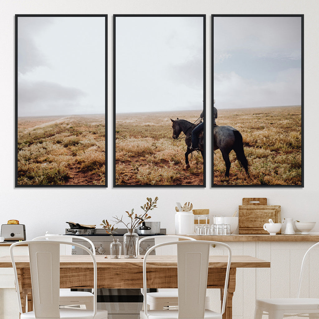Cowboy Wall Art Canvas Print, Framed Western Rustic Ranch Scene