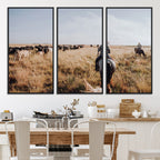 Western Wall Art Canvas Print, Framed Cowboy Cattle Drive Scene