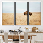 Buffalo Wall Art Canvas Print, Framed Western Wildlife Rustic Prairie Scene