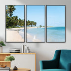 Palm Tree Coast Wall Art Canvas Print, Framed Island Getaway with Crystal Blue Water