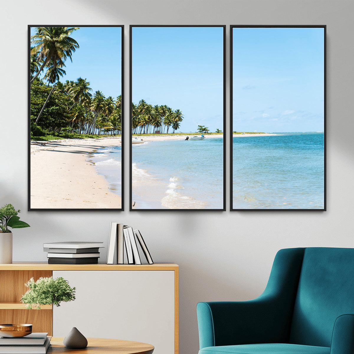 Palm Tree Coast Wall Art Canvas Print, Framed Island Getaway with Crystal Blue Water