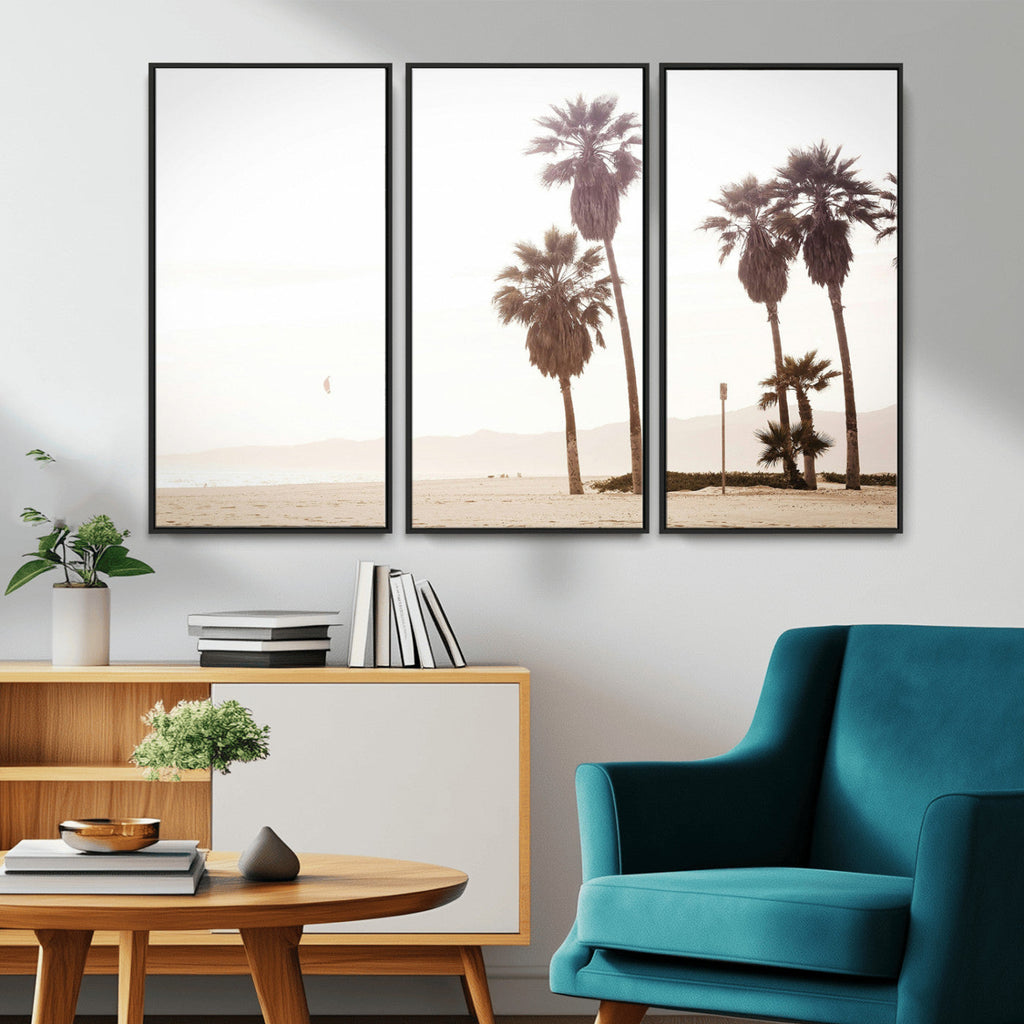 Coastal Light Wall Art Canvas Print, Framed Relaxing Shoreline Art, Minimalist Ocean Tropical Decor