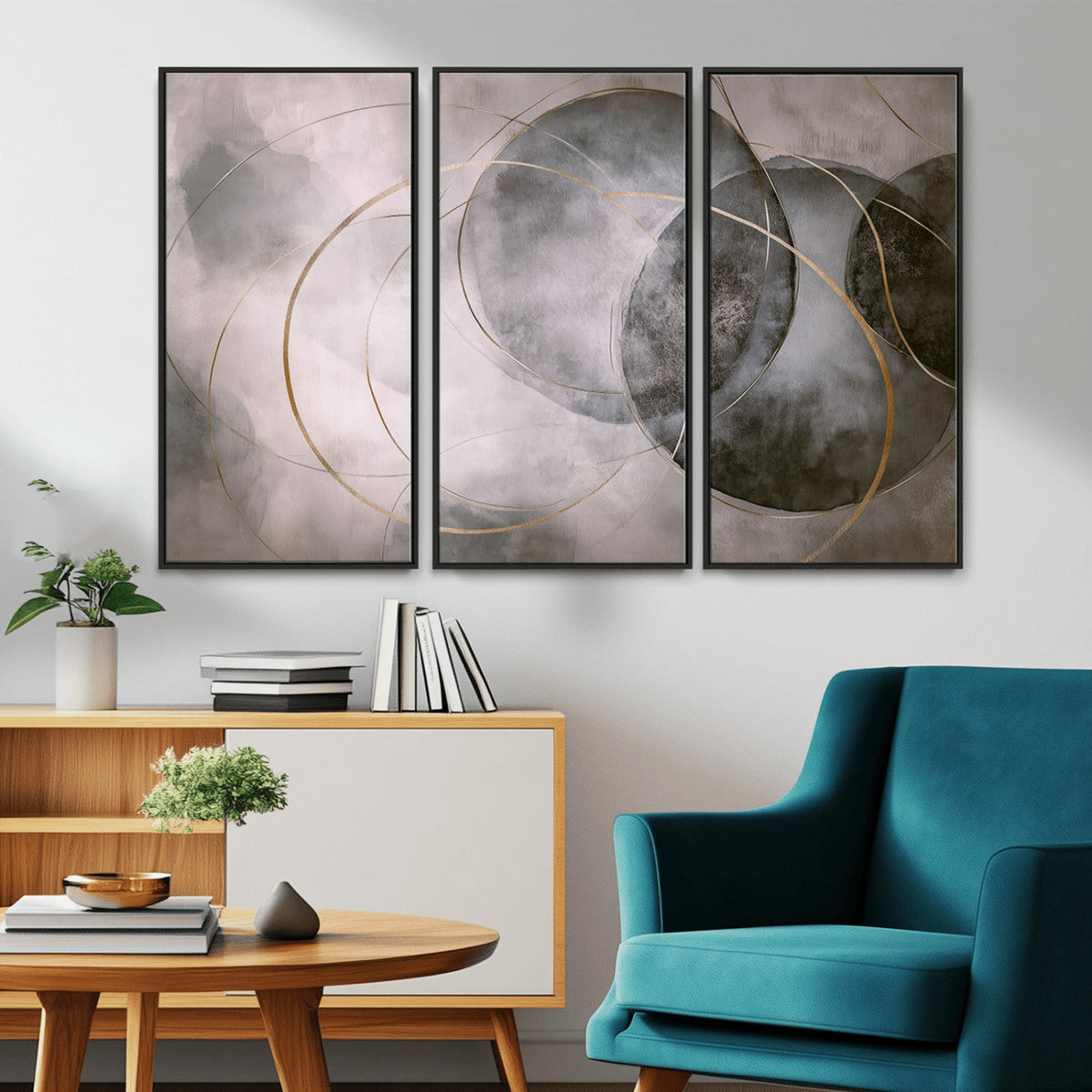 Abstract Grey Gold Wall Art | Modern Geometric Canvas