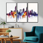 Atlanta Skyline Wall Art Canvas Print, Framed Colorful Watercolor Cityscape