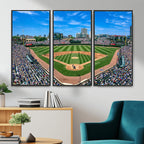 Wrigley Field Baseball Stadium Canvas Wall Art, Packed Crowd and Chicago Skyline