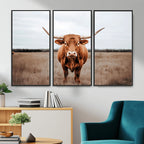 Longhorn Bull Wall Art Canvas Print, Framed Rustic Decor