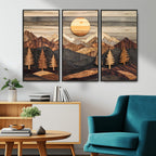 Wooden Mountain Layers Art | Rustic Pine Tree Landscape