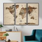 Vintage World Map Wall Art Canvas Print for Living Room, Office and Study