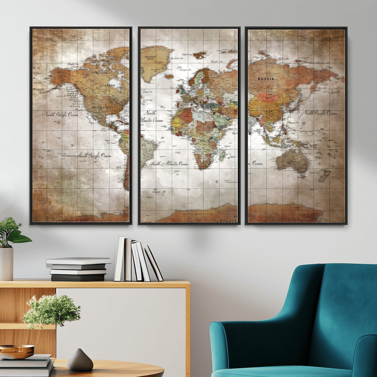 Vibrant Watercolor World Map Canvas Wall Art | Framed Travel Map